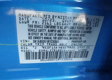 2024 Nissan Sentra Sr из США, поврежденный, VIN 3N1AB8DV1RY230641